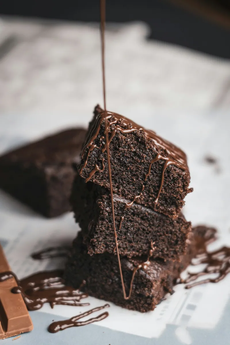 Fudgy chocolate brownies cut into squares